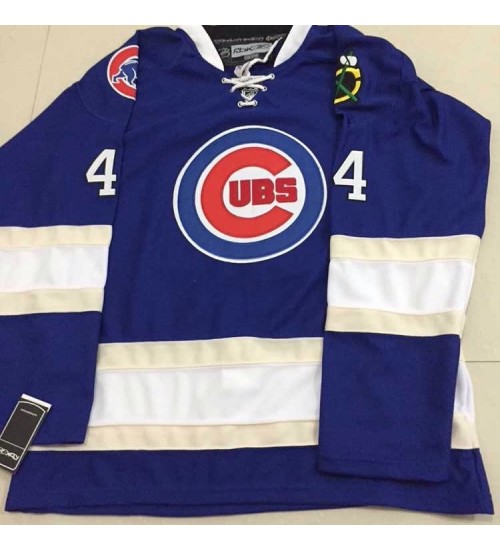 Custom Anthony Rizzo 44 Chicago Cubs Blackhawks Blue Hockey Jersey